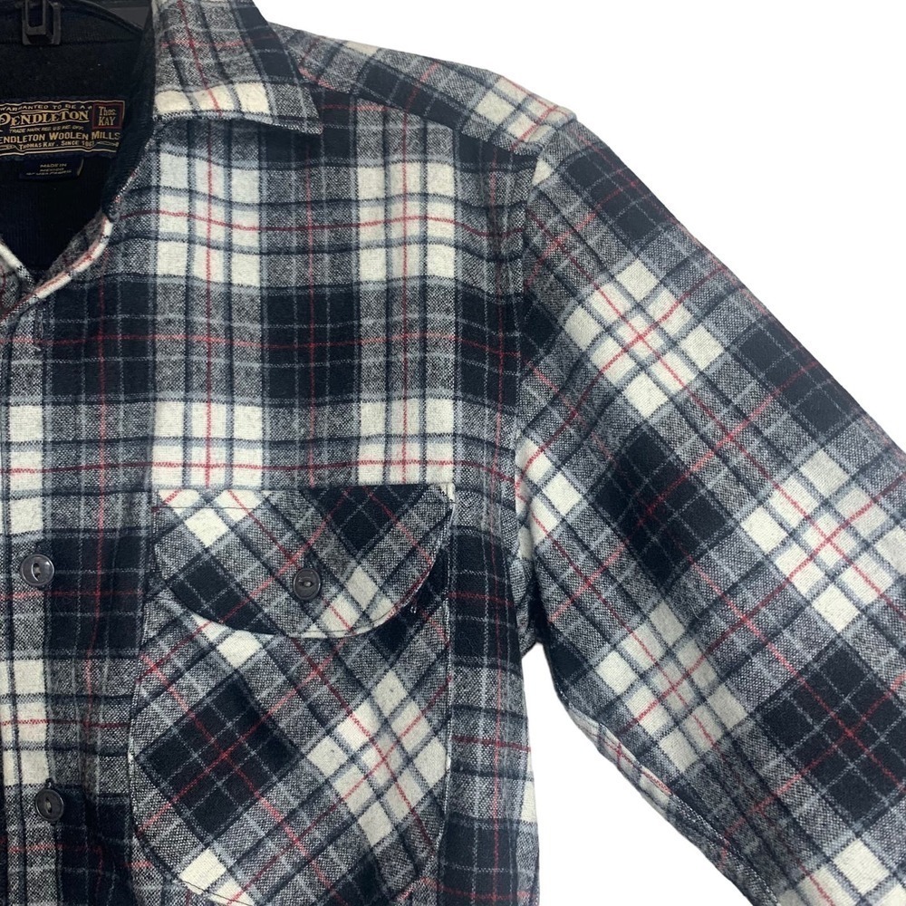 Pendleton Wool Flannel Shirt Mens Small Black White Red Plaid Button Down Oliver - Picture 7 of 16